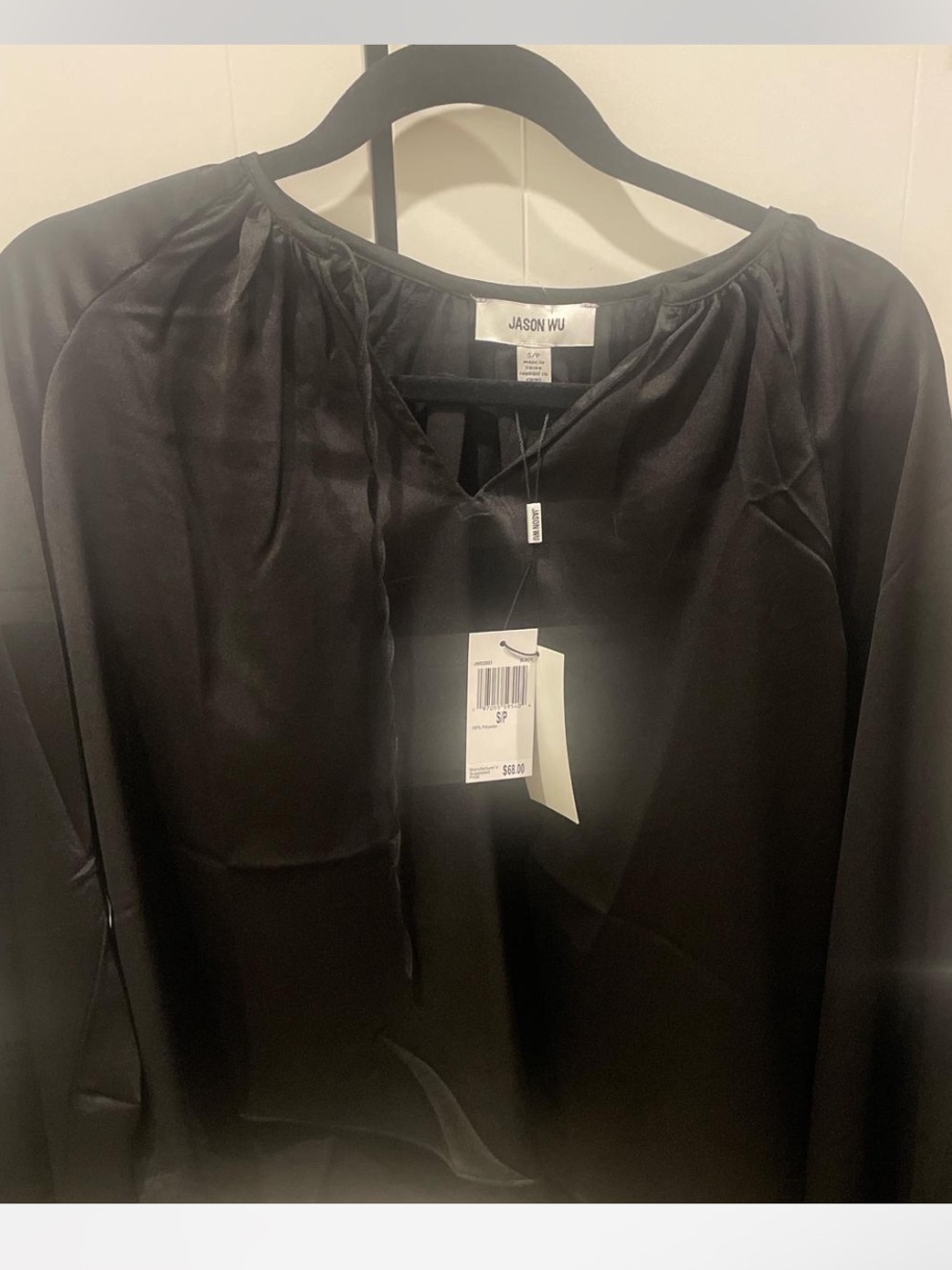 Jason Wu Black Satin Keyhole Tie Blouse
